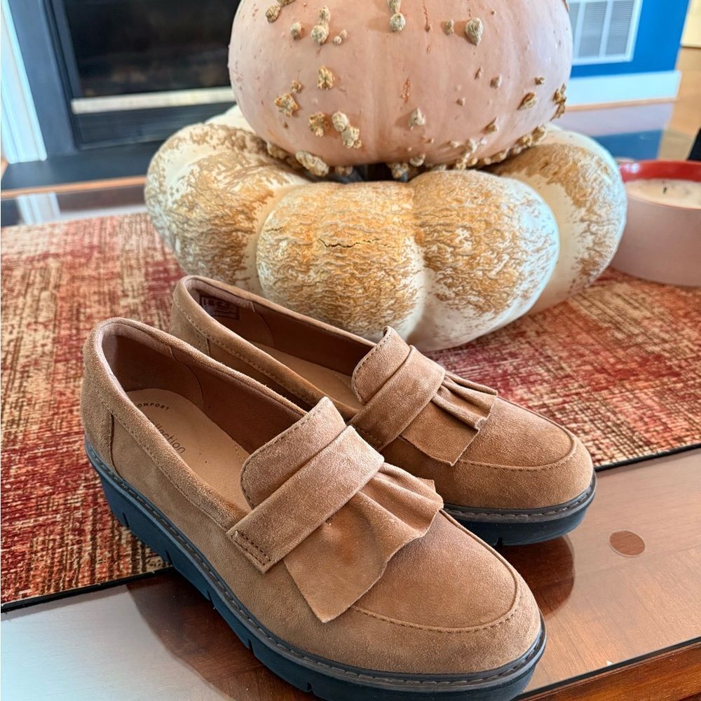 Clarks Airabell Slip On Suede Wedge Loafers